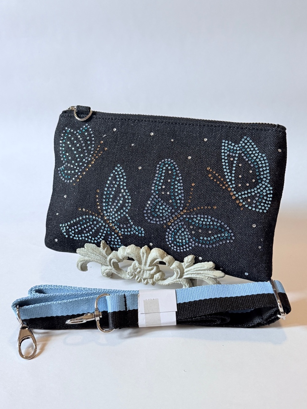 Brighton Sparkle Butterfly crossbody pouch with Light Blue Strap
